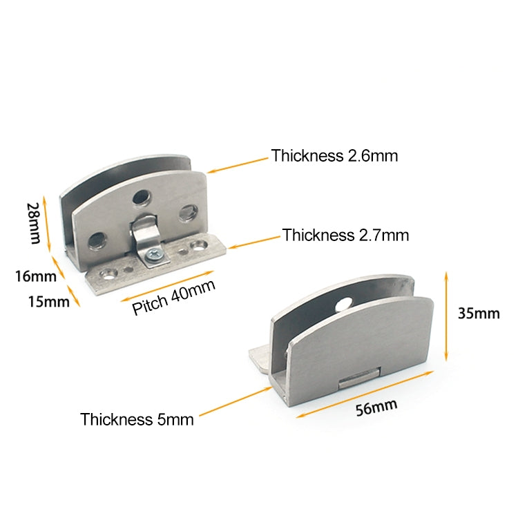 2 PCS Open Hole Free Brushed Surface Glass Hinge, Size: L, 8-10mm