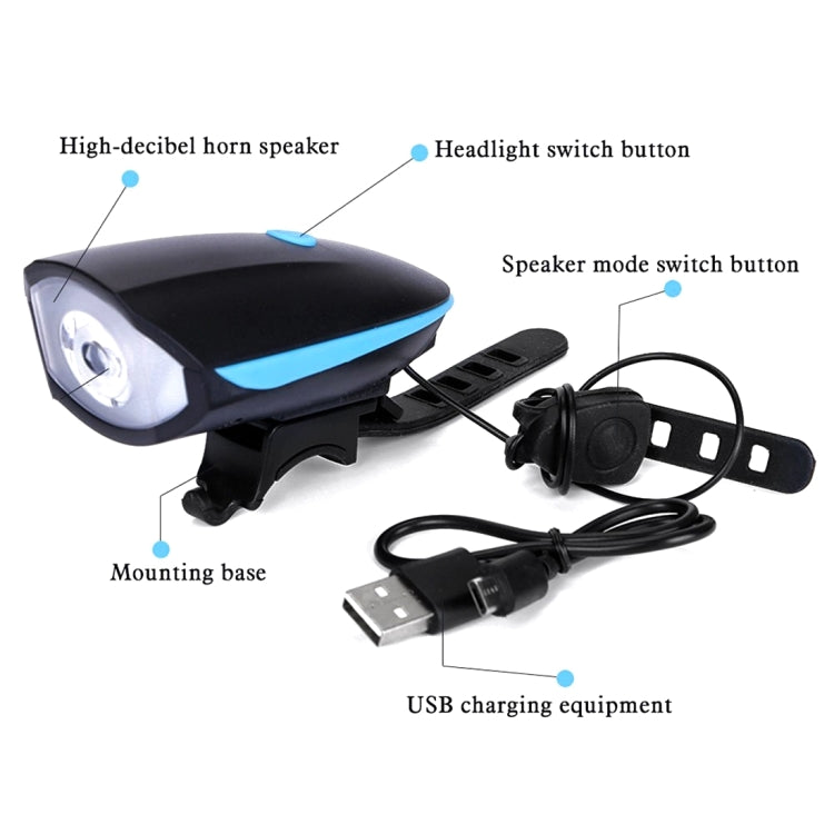 125 / 250LM 3 Modes USB Rechargeable LED Bright Light with Horn & Handlebar Mount