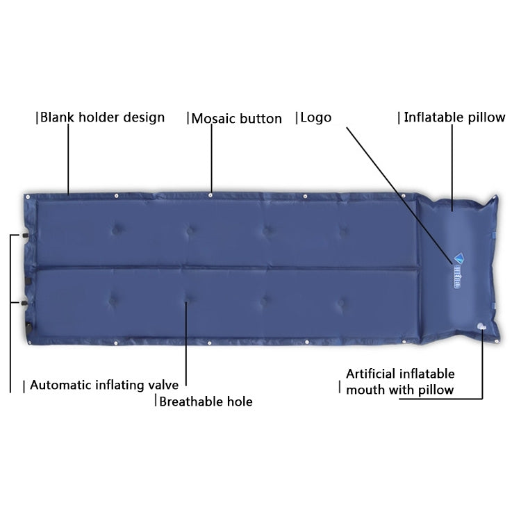 Outdoor Camping Mat Tent Moisture-Proof Mattress Bed Breathable Folding Sleeping Pad Automatic Inflatable Mat with Pillow, Size: 185x55x3cm
