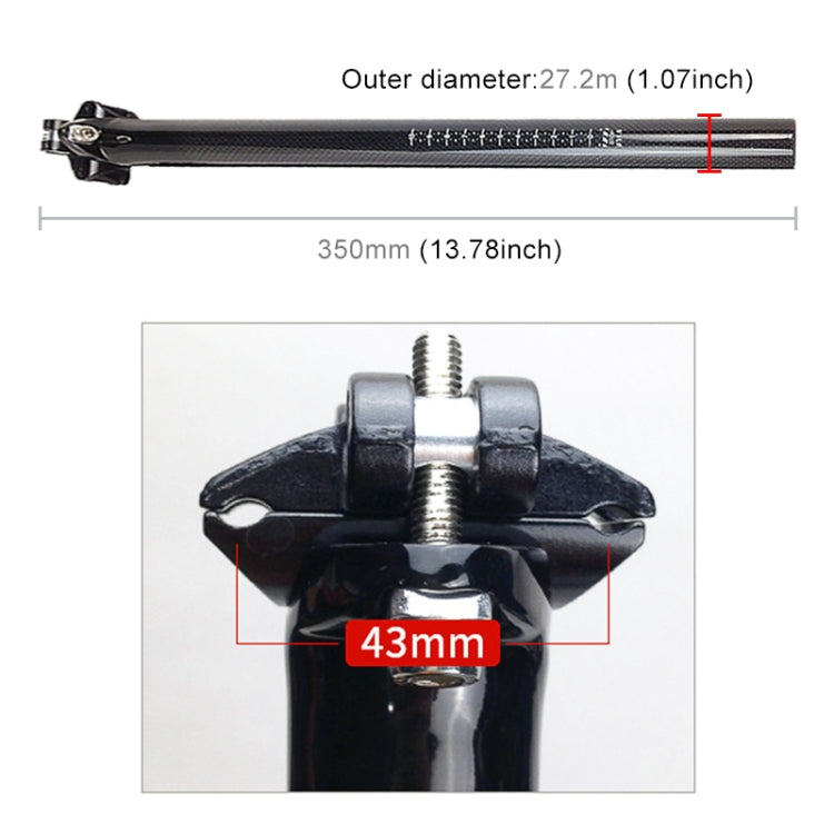 TOSEEK 3K Carbon Fiber Mountain Bike Road Bike Bicycle Seat Tube Seatpost Seat Fitting Seat Pole Bicycle Fittings, Size: 27.2x350mm