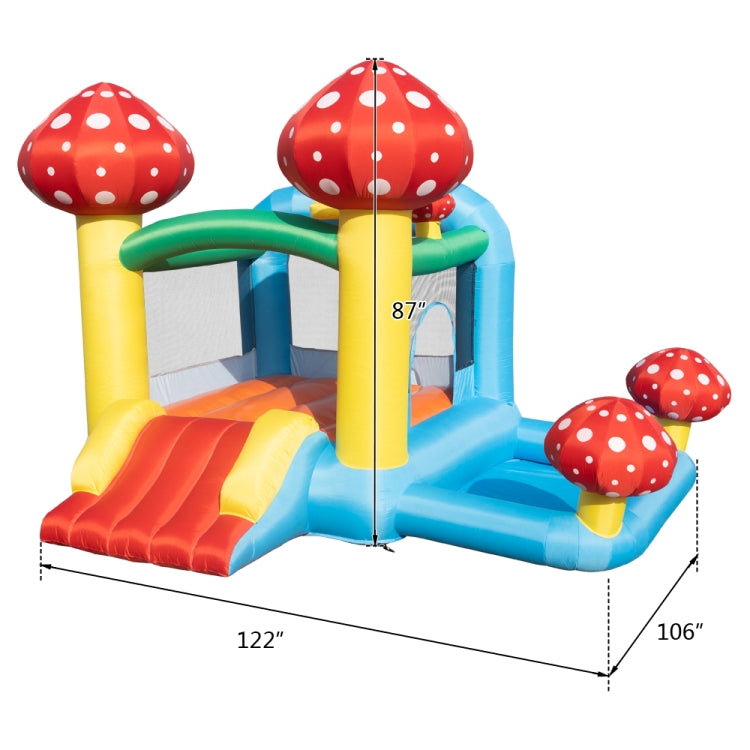 [US Warehouse] PVC Inflatable Mushroom Trampolines with Pool & Slide & Air Blower, Size: 122x106x87 inch