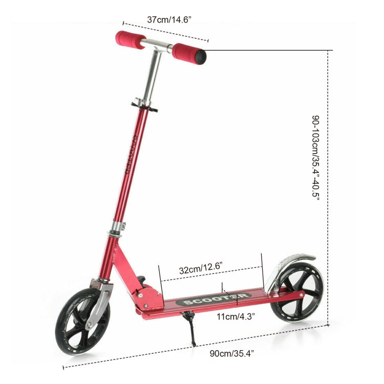 [US Warehouse] 200mm Large Wheels Adjustable Folding Aluminum Alloy Scooter (Red)