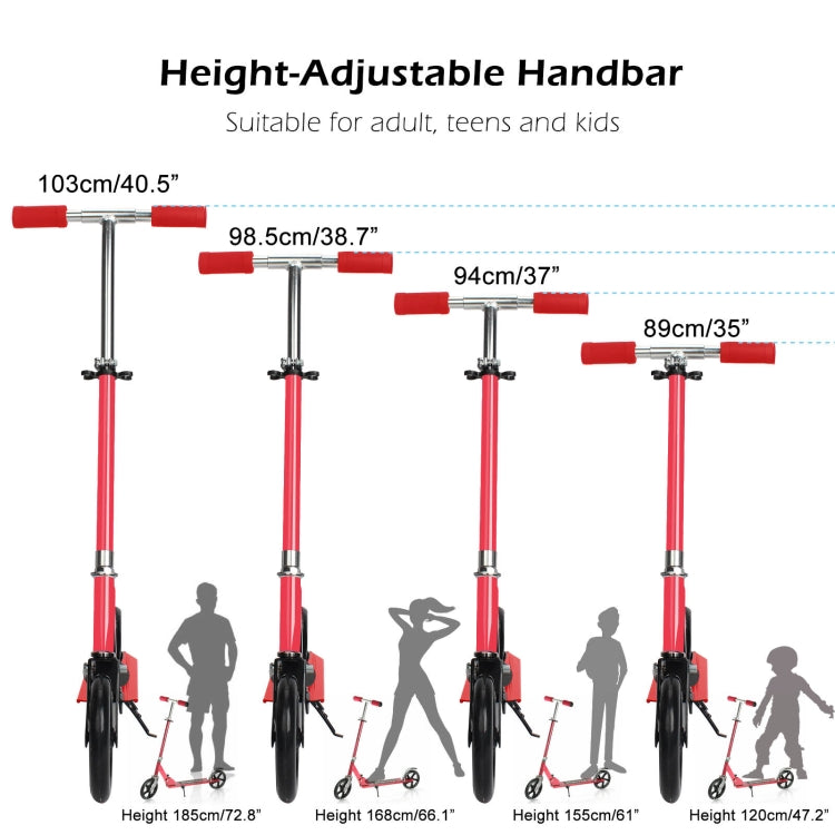 [US Warehouse] 200mm Large Wheels Adjustable Folding Aluminum Alloy Scooter (Red)