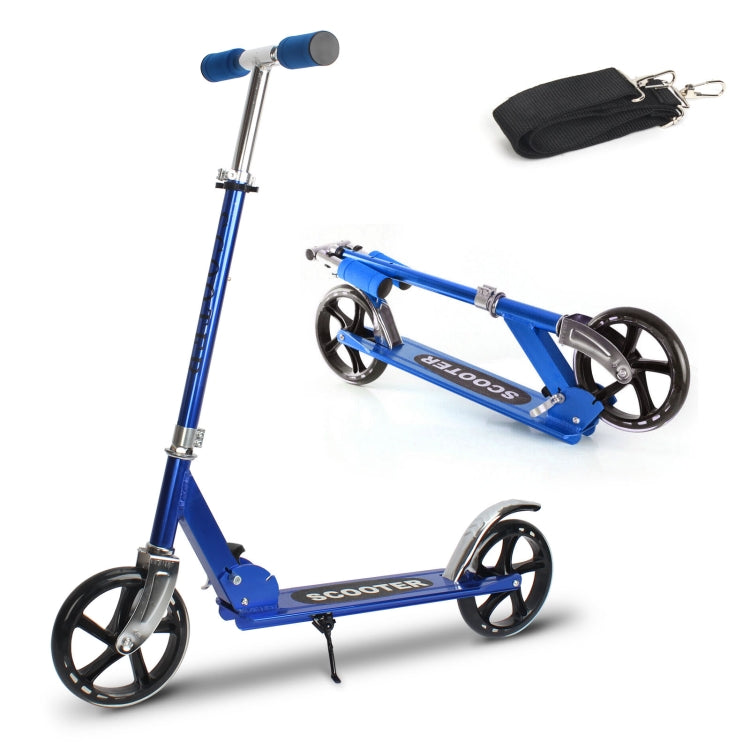 [US Warehouse] 200mm Large Wheels Adjustable Folding Aluminum Alloy Scooter (Blue)