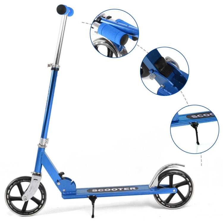 [US Warehouse] 200mm Large Wheels Adjustable Folding Aluminum Alloy Scooter (Blue)