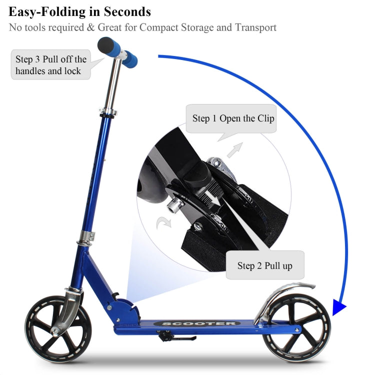[US Warehouse] 200mm Large Wheels Adjustable Folding Aluminum Alloy Scooter (Blue)