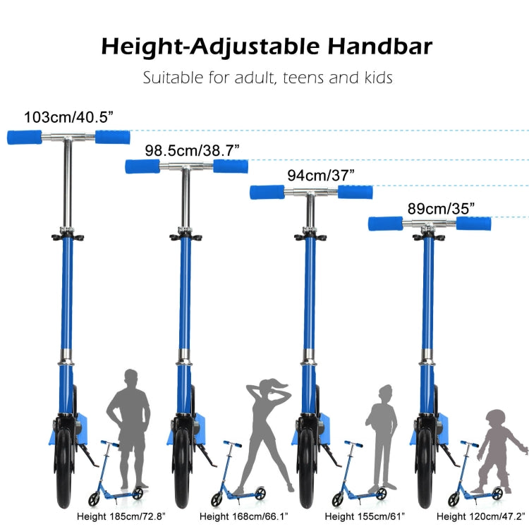 [US Warehouse] 200mm Large Wheels Adjustable Folding Aluminum Alloy Scooter (Blue)