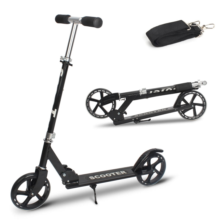 [US Warehouse] 200mm Large Wheels Adjustable Folding Aluminum Alloy Scooter (Black)