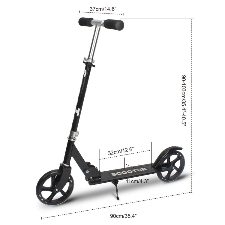 [US Warehouse] 200mm Large Wheels Adjustable Folding Aluminum Alloy Scooter (Black)