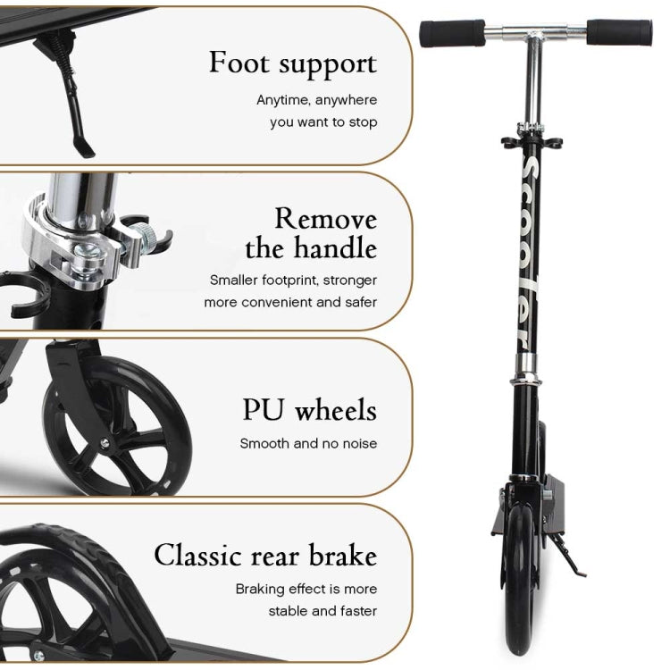 [US Warehouse] 200mm Large Wheels Adjustable Folding Aluminum Alloy Scooter (Black)