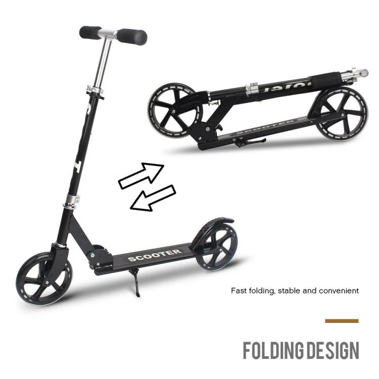 [US Warehouse] 200mm Large Wheels Adjustable Folding Aluminum Alloy Scooter (Black)