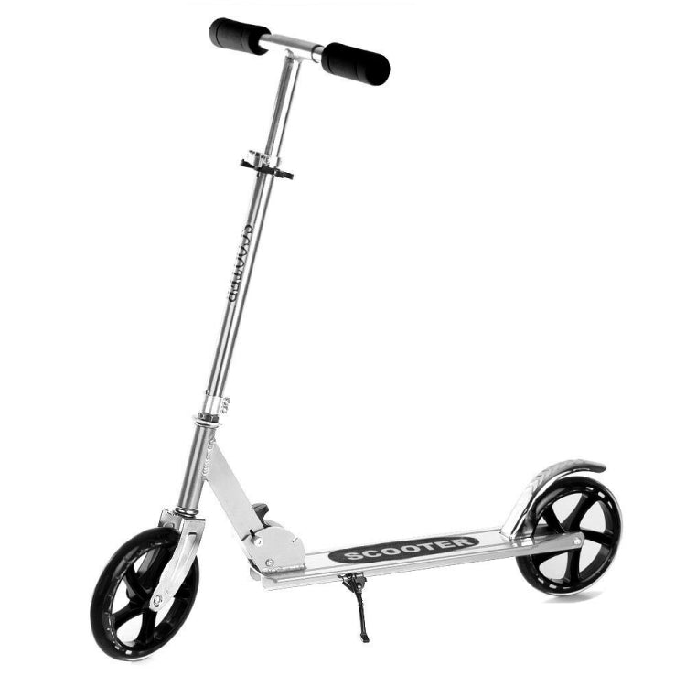 [US Warehouse] 200mm Large Wheels Adjustable Folding Aluminum Alloy Scooter (Silver)