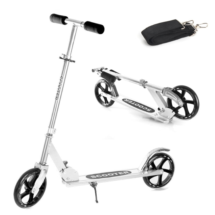 [US Warehouse] 200mm Large Wheels Adjustable Folding Aluminum Alloy Scooter (Silver)