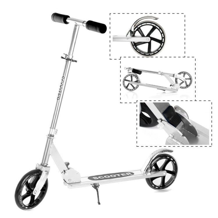 [US Warehouse] 200mm Large Wheels Adjustable Folding Aluminum Alloy Scooter (Silver)