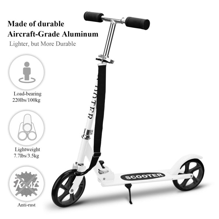[US Warehouse] 200mm Large Wheels Adjustable Folding Aluminum Alloy Scooter (White)