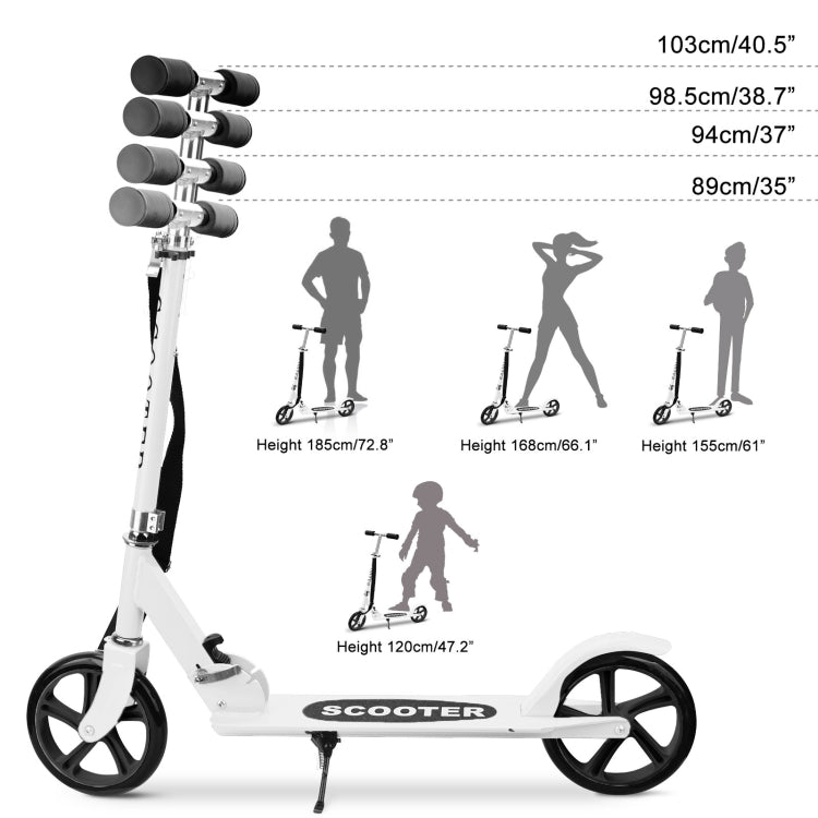 [US Warehouse] 200mm Large Wheels Adjustable Folding Aluminum Alloy Scooter (White)