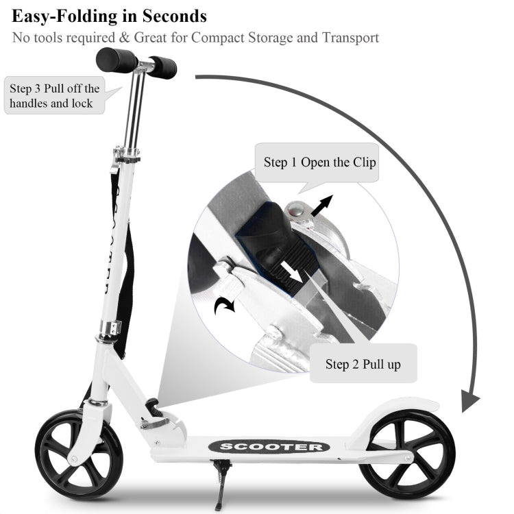 [US Warehouse] 200mm Large Wheels Adjustable Folding Aluminum Alloy Scooter (White)