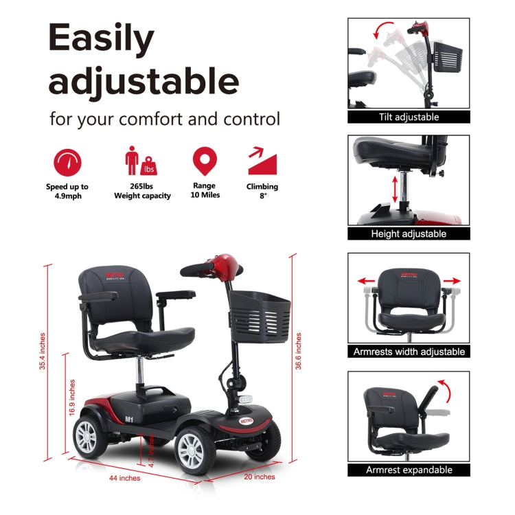 [US Warehouse] METRO M1-RED Compact Outdoor Electric Mobility Scooter Travel Tools, US Plug (Red)