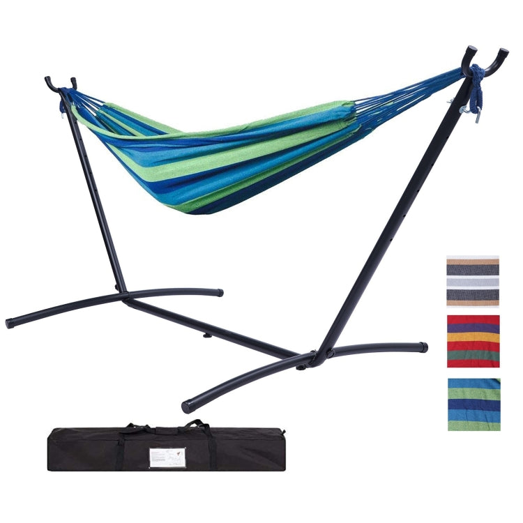 [US Warehouse] 112 inch Large Size Double Classic Hammock with Carrying Pouch (Blue Stripes)