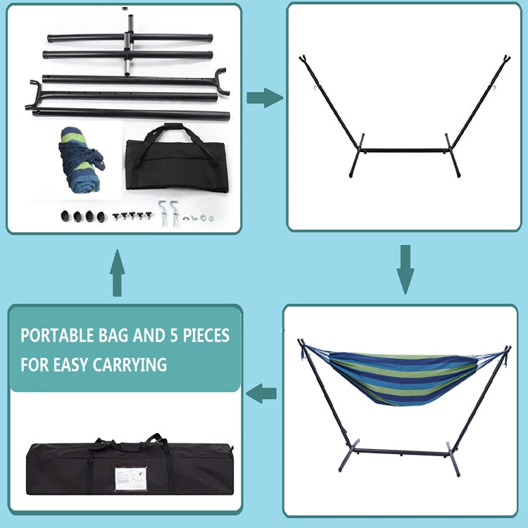 [US Warehouse] 112 inch Large Size Double Classic Hammock with Carrying Pouch (Blue Stripes)