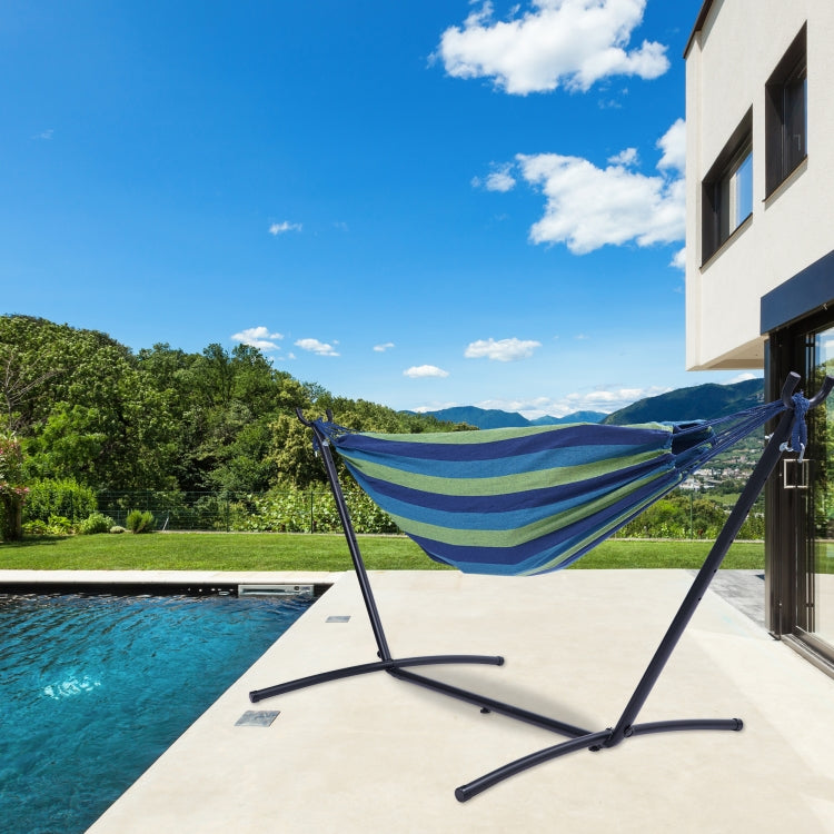 [US Warehouse] 112 inch Large Size Double Classic Hammock with Carrying Pouch (Blue Stripes)