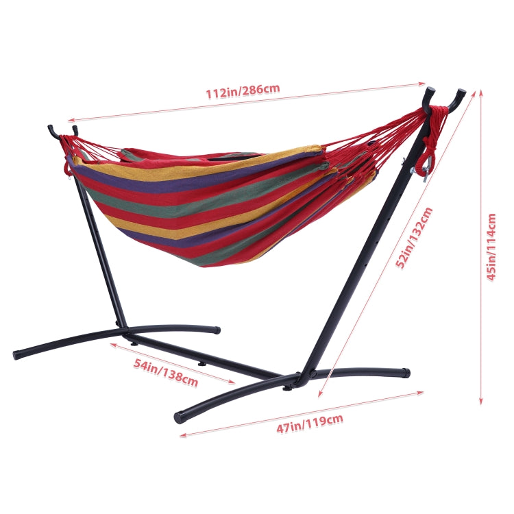 [US Warehouse] 112 inch Large Size Double Classic Hammock with Carrying Pouch (Red Stripes)