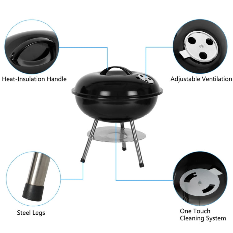 [US Warehouse] 14 Inch Apple Shape Outdoor Enamel Charcoal Furnace Barbecue Stand Grill (Black)