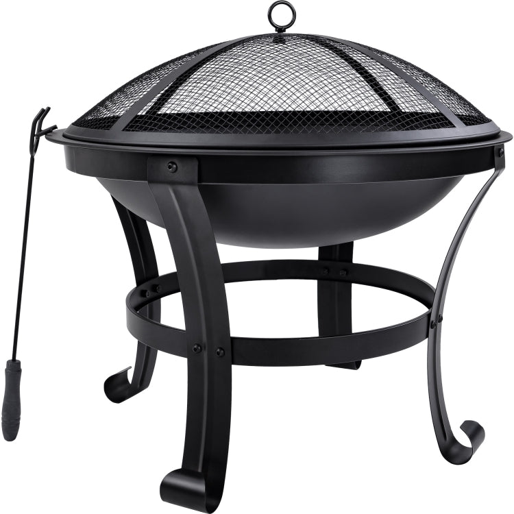 [US Warehouse] Outdoor Camping Beach Bonfire Picnic Garden Steel Wood Burning Fire Pit with Spark Screen Cover