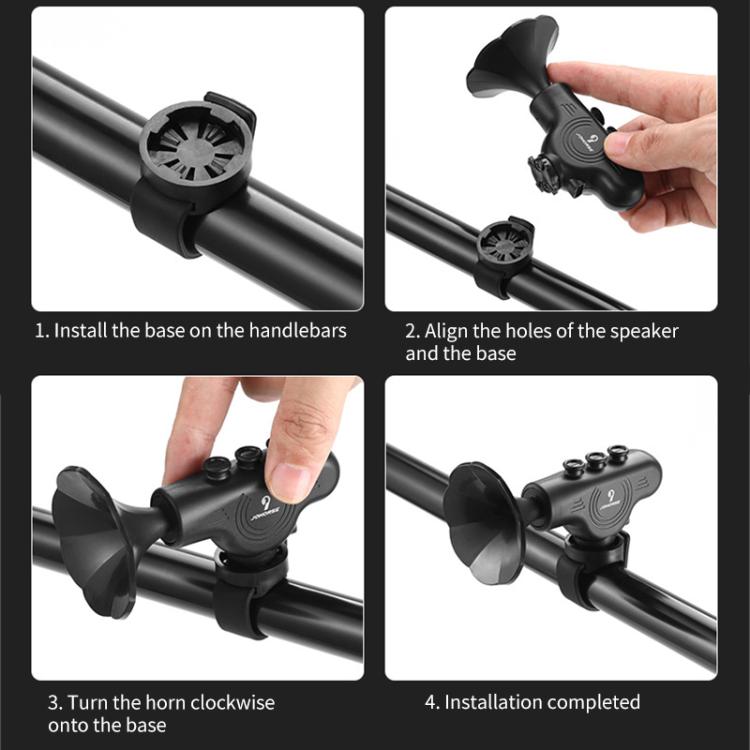 Electronic Cycling Bell Handlebar Horns Rechargeable Electric Bell Waterproof Adjustable Siren  - Black