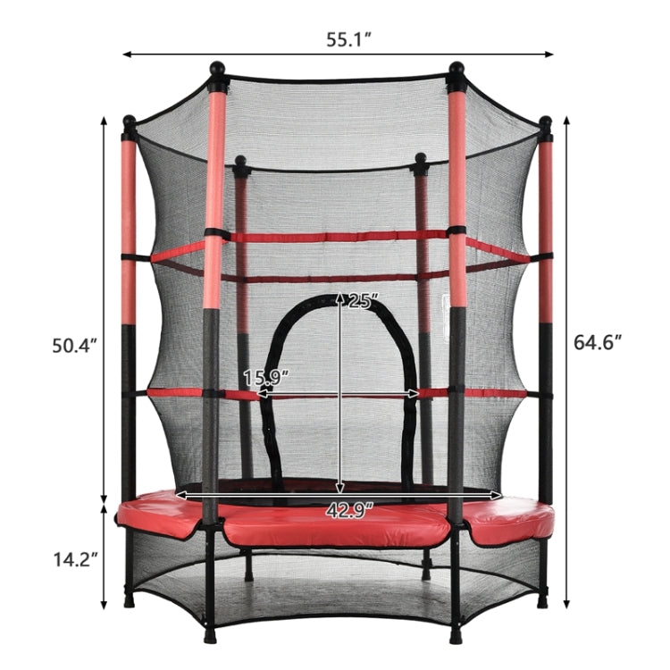 [US Warehouse] Outdoor Recreational Round Shape Trampoline with Safety Enclosure Net, Size: 55 inch (Red)