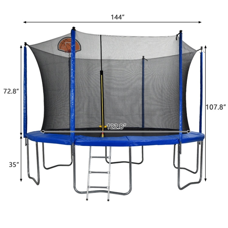 [US Warehouse] Outdoor Recreational Trampoline with Safety Enclosure Net & Backboard Net, Size: 12FT