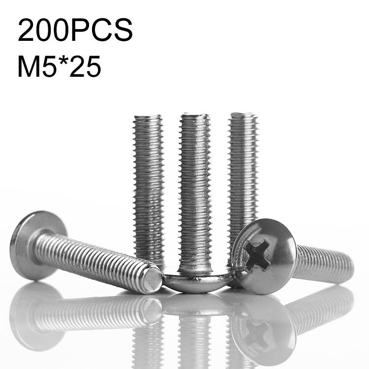200 PCS 201 Stainless Steel Cross Large Flat Head Screw, M5x25