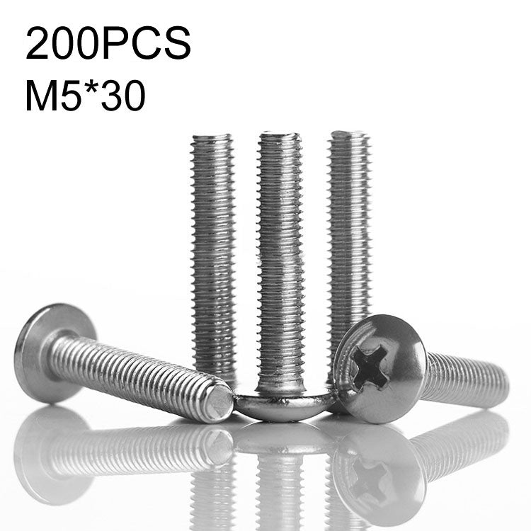 200 PCS 201 Stainless Steel Cross Large Flat Head Screw, M5x30