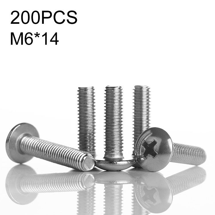 200 PCS 201 Stainless Steel Cross Large Flat Head Screw, M6x14