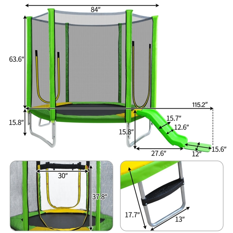 [US Warehouse] Outdoor Recreational Trampoline with Safety Enclosure Net & Slide & Ladder, Size: 7FT