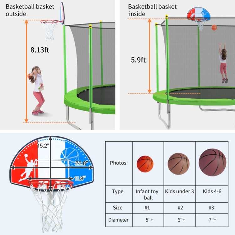 [US Warehouse] Outdoor Recreational Trampoline with Safety Enclosure Net & Basketball Hoop & Ladder, Size: