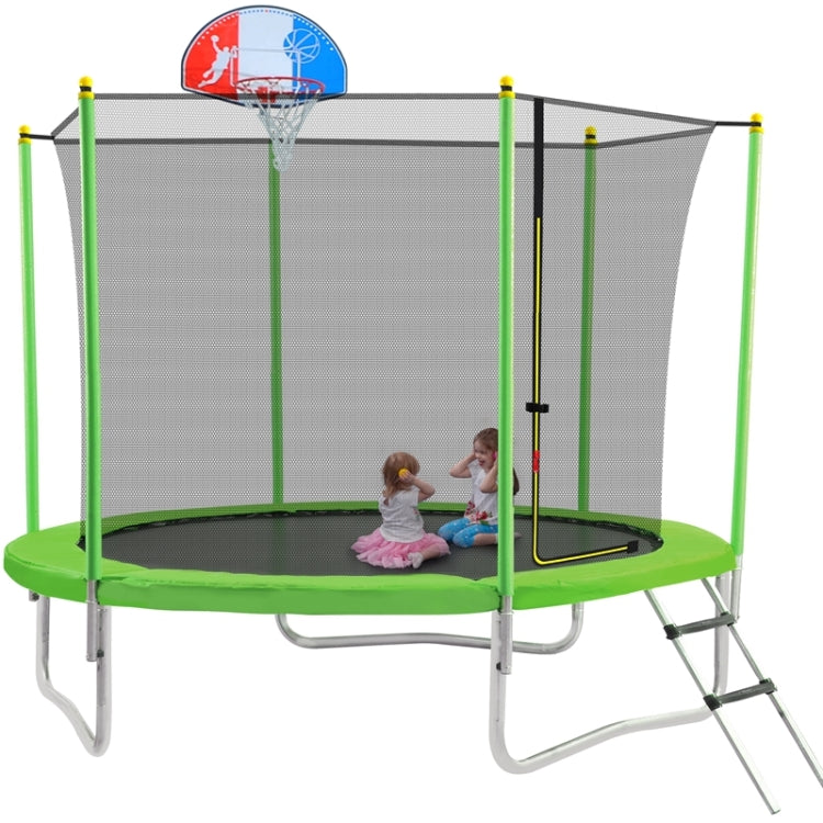 [US Warehouse] Outdoor Recreational Trampoline with Safety Enclosure Net & Basketball Hoop & Ladder, Size: