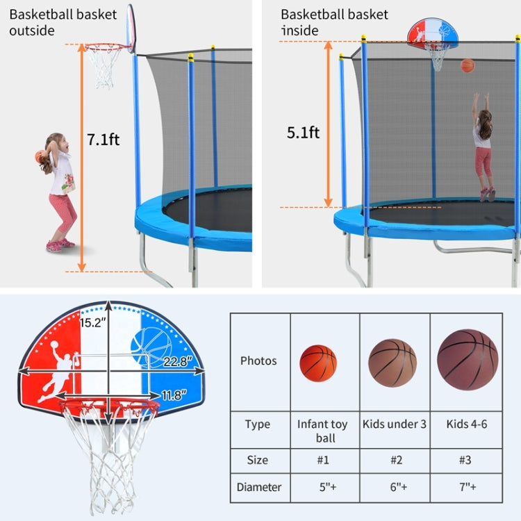 [US Warehouse] Outdoor Recreational Trampoline with Safety Enclosure Net & Basketball Hoop & Ladder, Size: