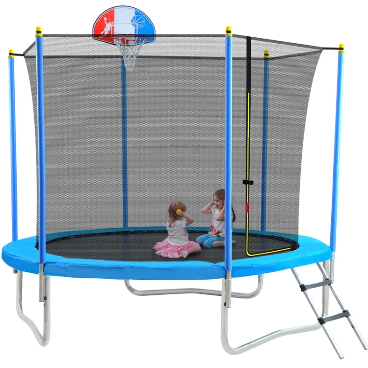 [US Warehouse] Outdoor Recreational Trampoline with Safety Enclosure Net & Basketball Hoop & Ladder, Size: