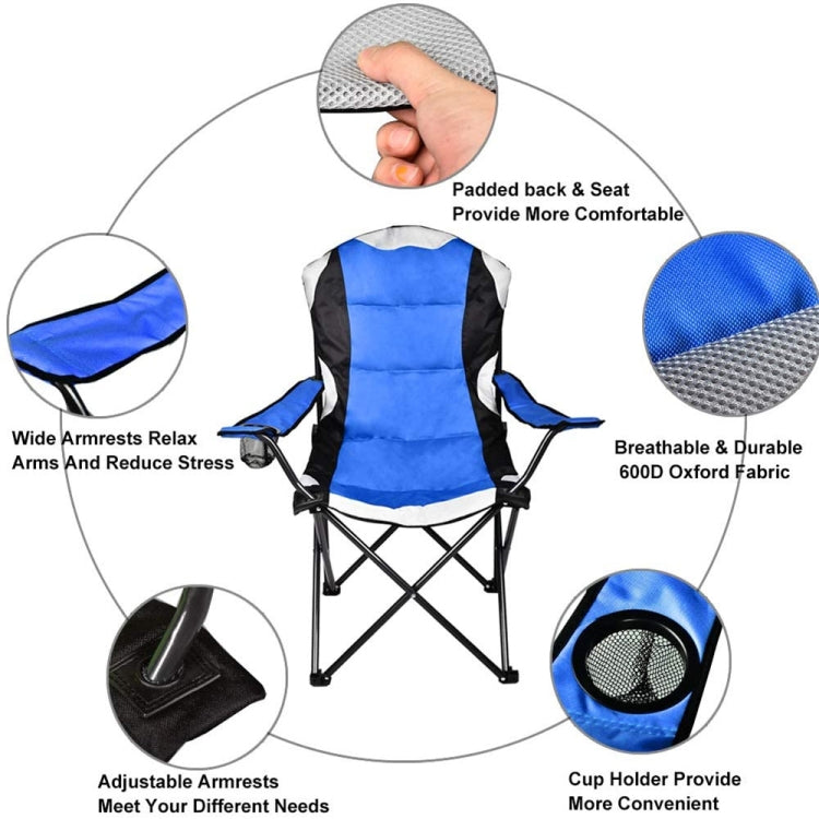 [US Warehouse] 600D Oxford PVC Powder Coated Portable Folding Chairs with Cup Holder & Pad, Size: 60x92x105cm