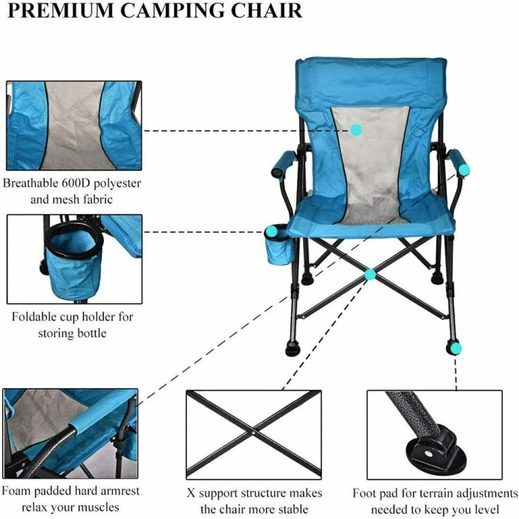 [US Warehouse] 600D PVC Powder-Coated Portable Camping Chairs with Cup Holder & Cushion, Size: 67x55x95cm