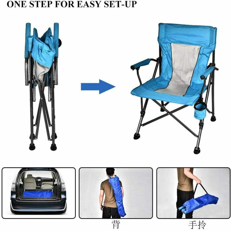 [US Warehouse] 600D PVC Powder-Coated Portable Camping Chairs with Cup Holder & Cushion, Size: 67x55x95cm