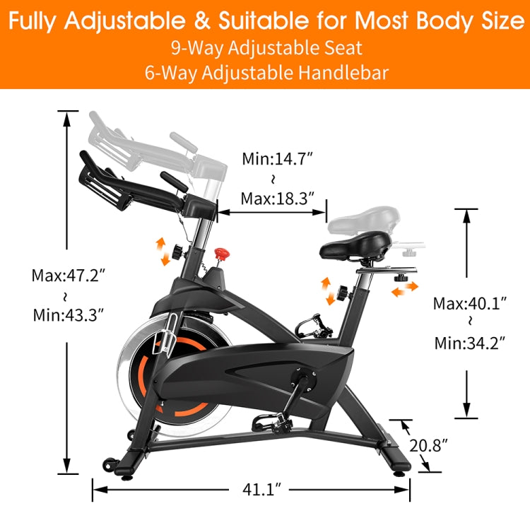 [US Warehouse] Magnetic Resistance Indoor Fixed Height Adjustable Exercise Bike with 40-pound Flywheel & LCD Display & Tablet Holder