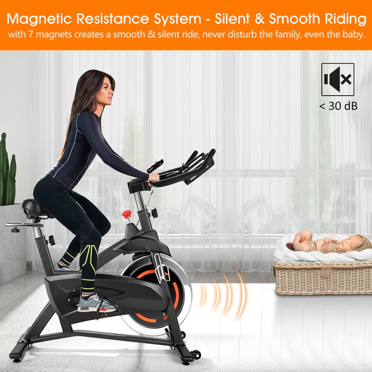 [US Warehouse] Magnetic Resistance Indoor Fixed Height Adjustable Exercise Bike with 40-pound Flywheel & LCD Display & Tablet Holder
