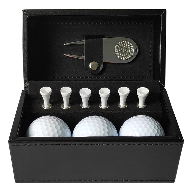 11 in 1 6 Golf Tees + Divot Tool + 3 Golf Balls + Leather Box Set
