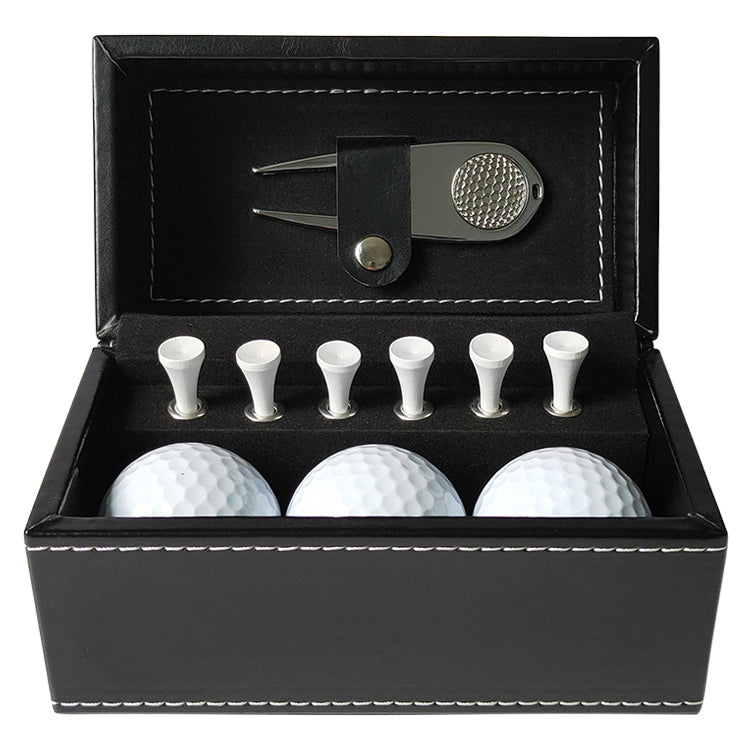 11 in 1 6 Golf Tees + Divot Tool + 3 Golf Balls + Leather Box Set