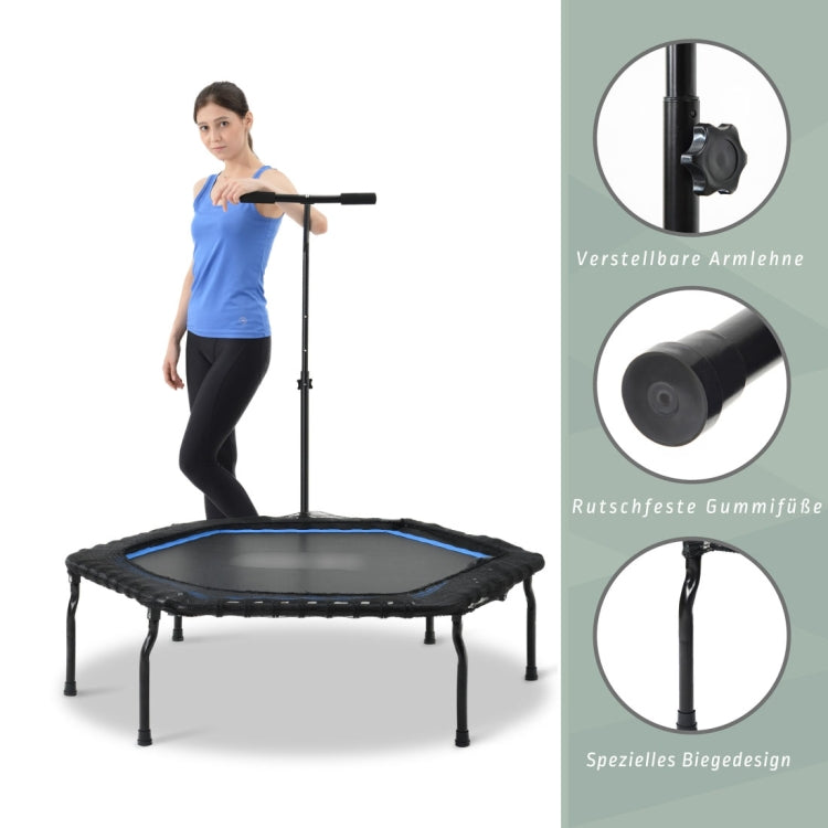 [EU Warehouse] 50 inch Foldable Home Adults Fitness Trampoline Bouncing Bed with T-shaped Height-adjustable Bar