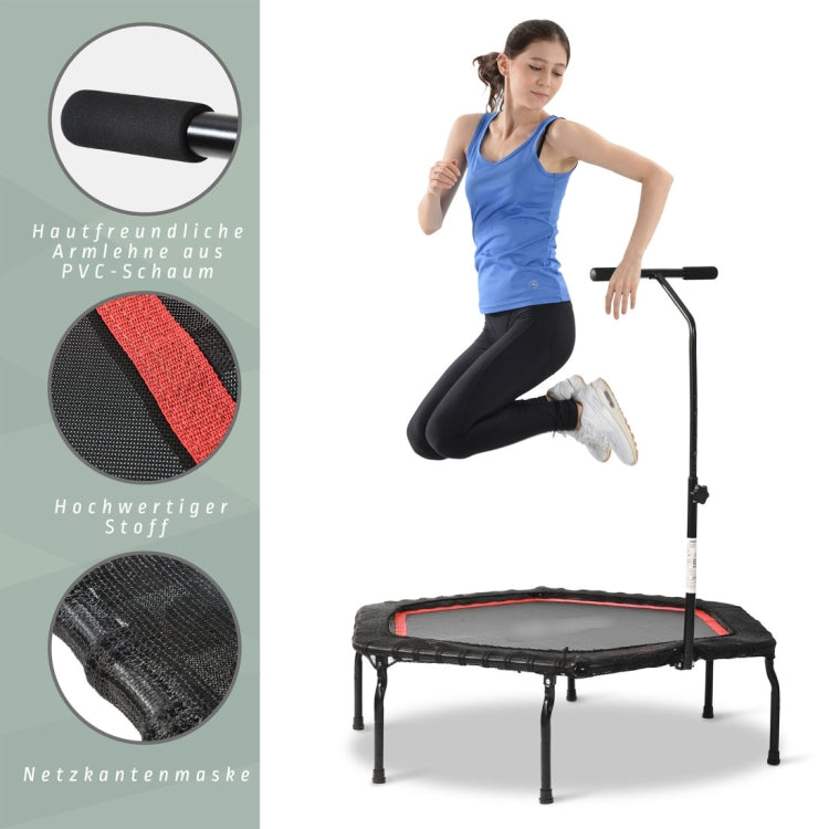 [EU Warehouse] 50 inch Foldable Home Adults Fitness Trampoline Bouncing Bed with T-shaped Height-adjustable Bar