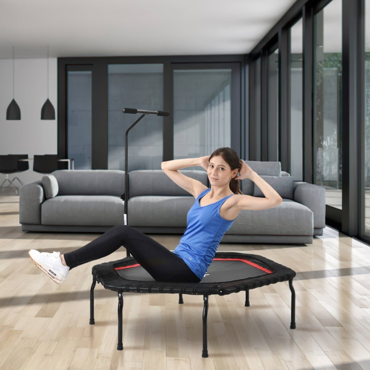[EU Warehouse] 50 inch Foldable Home Adults Fitness Trampoline Bouncing Bed with T-shaped Height-adjustable Bar