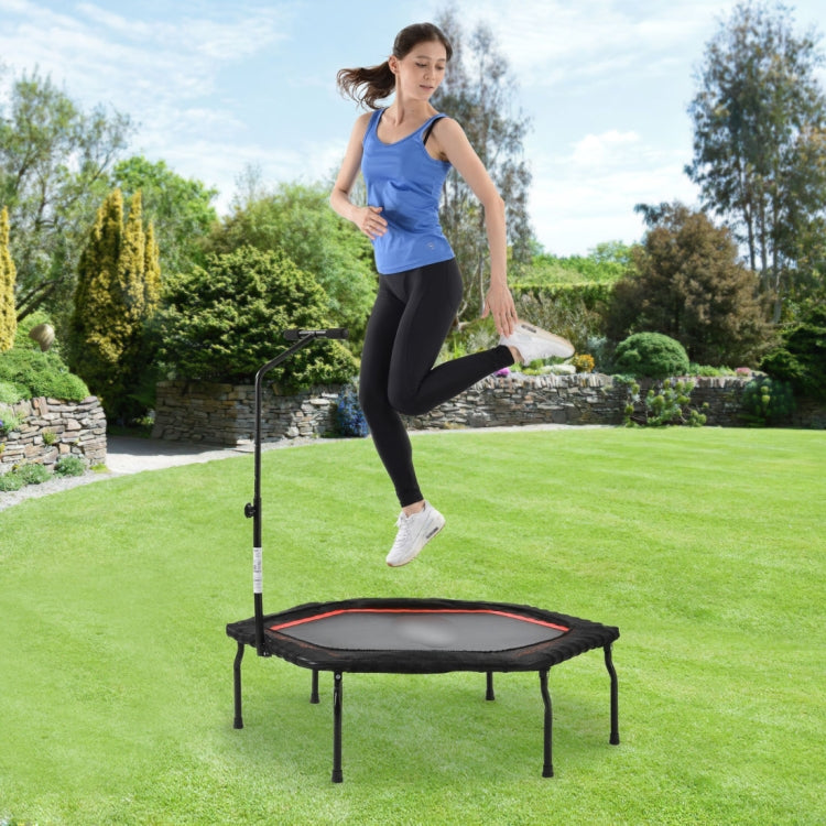 [EU Warehouse] 50 inch Foldable Home Adults Fitness Trampoline Bouncing Bed with T-shaped Height-adjustable Bar